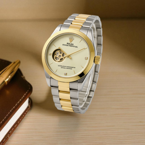 Rolex Half Skeleton Automatic Dual Tone (White Dial)