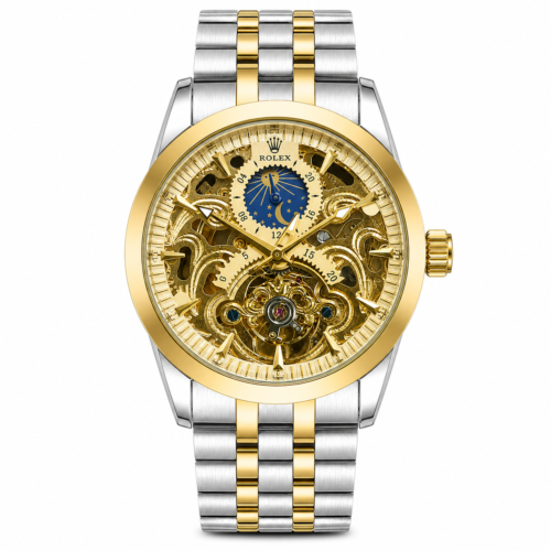 Rolex Tourbillion Moon Phase Dual Tone Chain Golden Dial Automatic