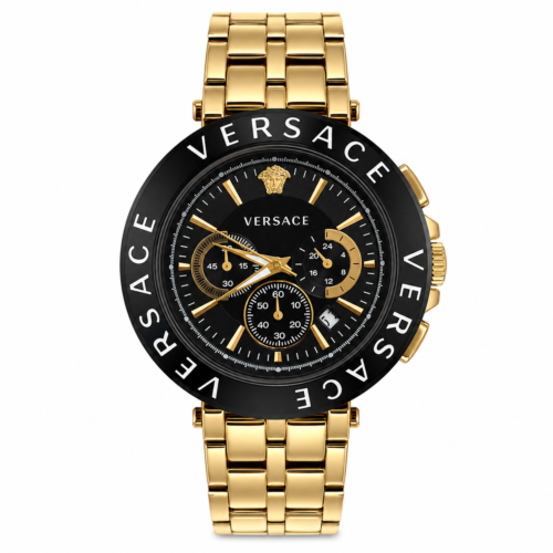 Versace Chronograph Golden Chain Black Bezel Black Dial